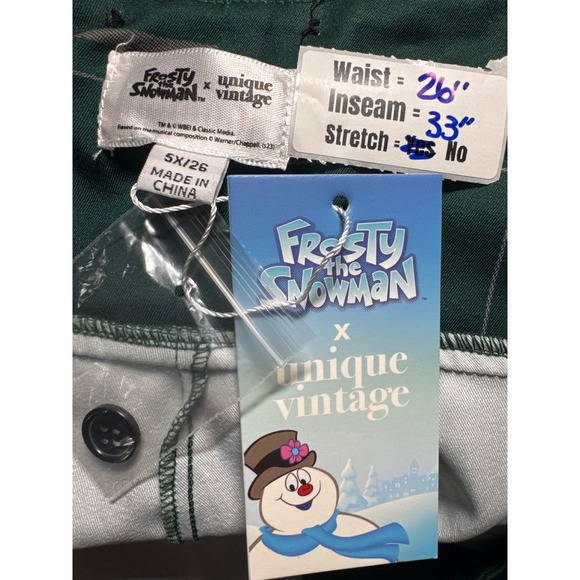 Unique Vintage x Frosty the Snowman Plaid Flare Pants 5X‎ Green Pink - Picture 3 of 10